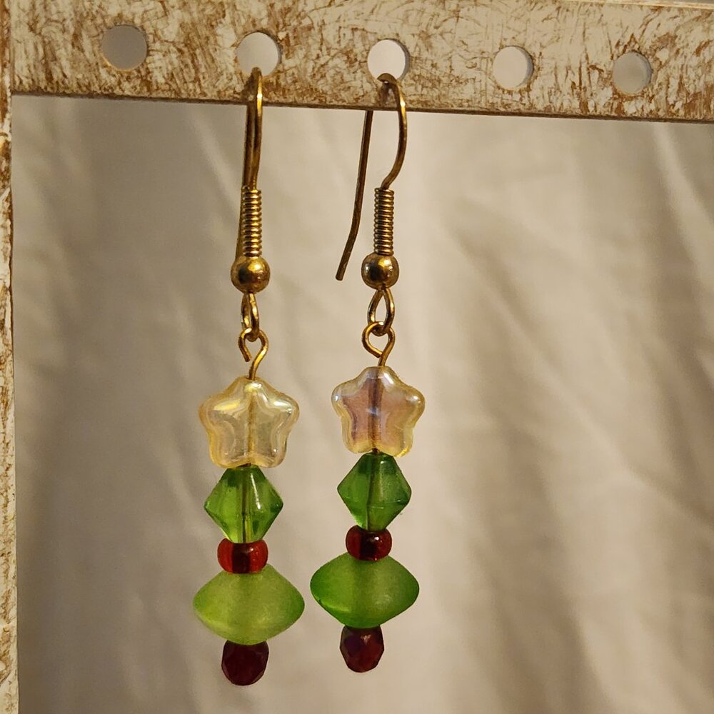 OOAK New Handcrafted Glass Bead & Metal Earrings, Gold-Tone Wires, Stocking Gift